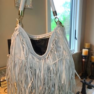 Gray fringe bag